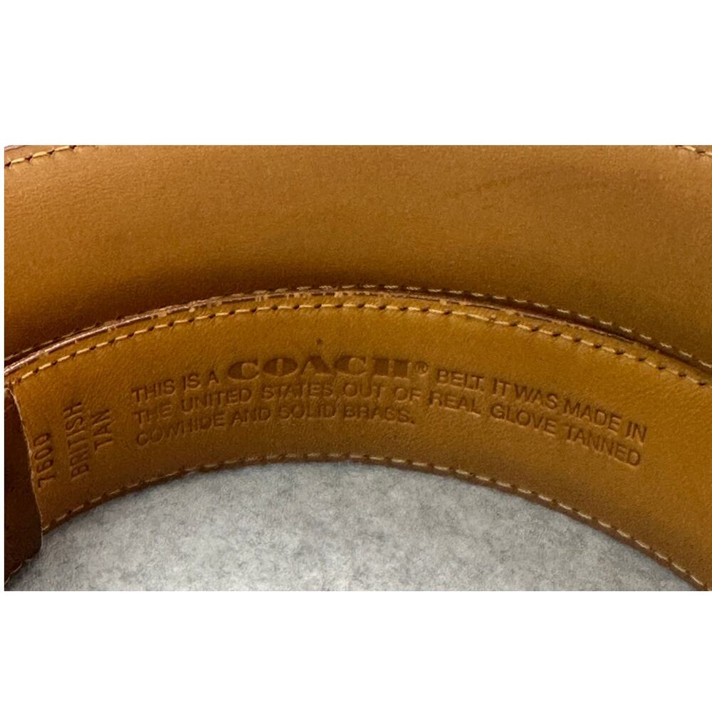 Coach 7600 British Tan Leather Belt Solid Brass Buckle Vintage USA Gorpcore 34 - Picture 5 of 9